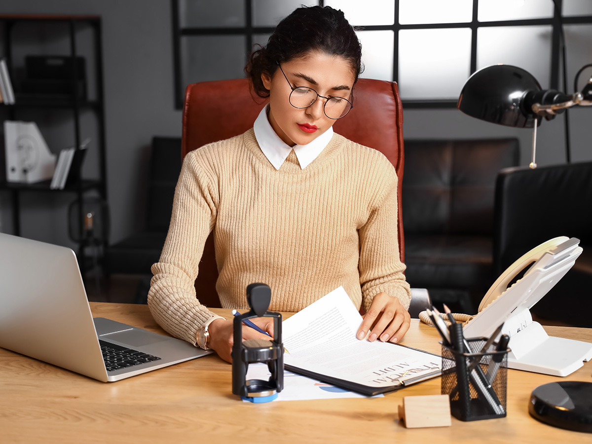 female clerk working in office